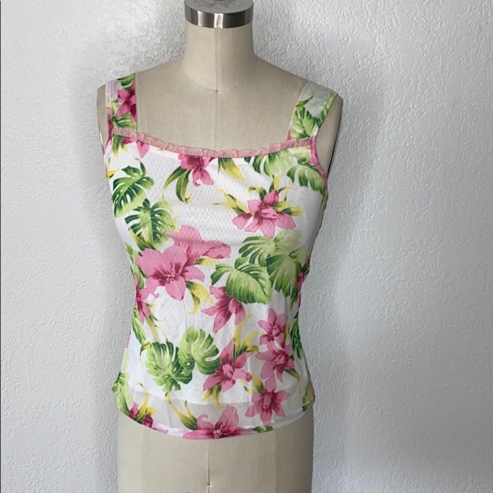 VTG clueless Y2K pink Hawaiian hibiscus 🌺 cardigan set L - Picture 5 of 7
